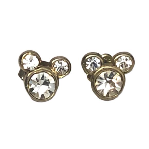 Disney Mickey Mouse Inspired Mini Stud Earrings Clear Stone Gold Tone - Picture 1 of 5